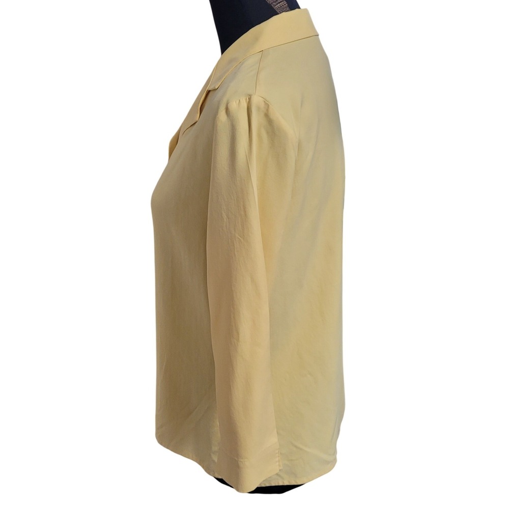 Butter Yellow Blouse M Sandwash Silk‎ Vintage 90s Button Up 3/4 Sleeve - Picture 5 of 5
